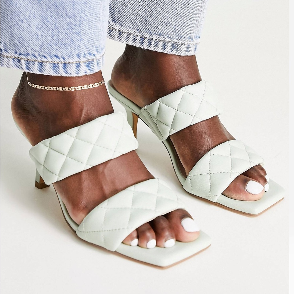 Office Heeled Mules in Sage
